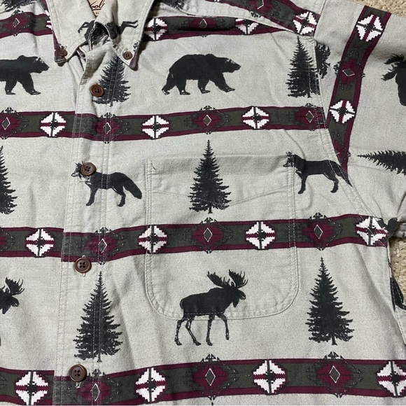 Woolrich Moose Deer Outdoor Tree Forest Aztec Flannel Long Sleeve Button Medium - Picture 3 of 13